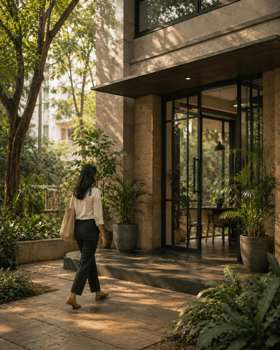 Welcoming leafy Bengaluru office entrance